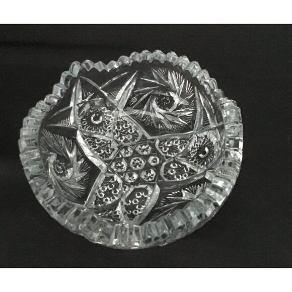 American Brilliant Period Cut Crystal Sawtooth Rim Diamond & Stars. Candy or Tri - Picture 5 of 6